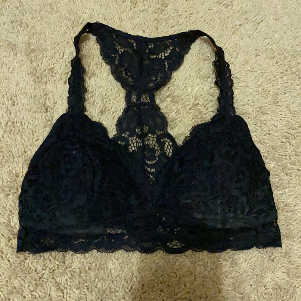 Black lace halter bra